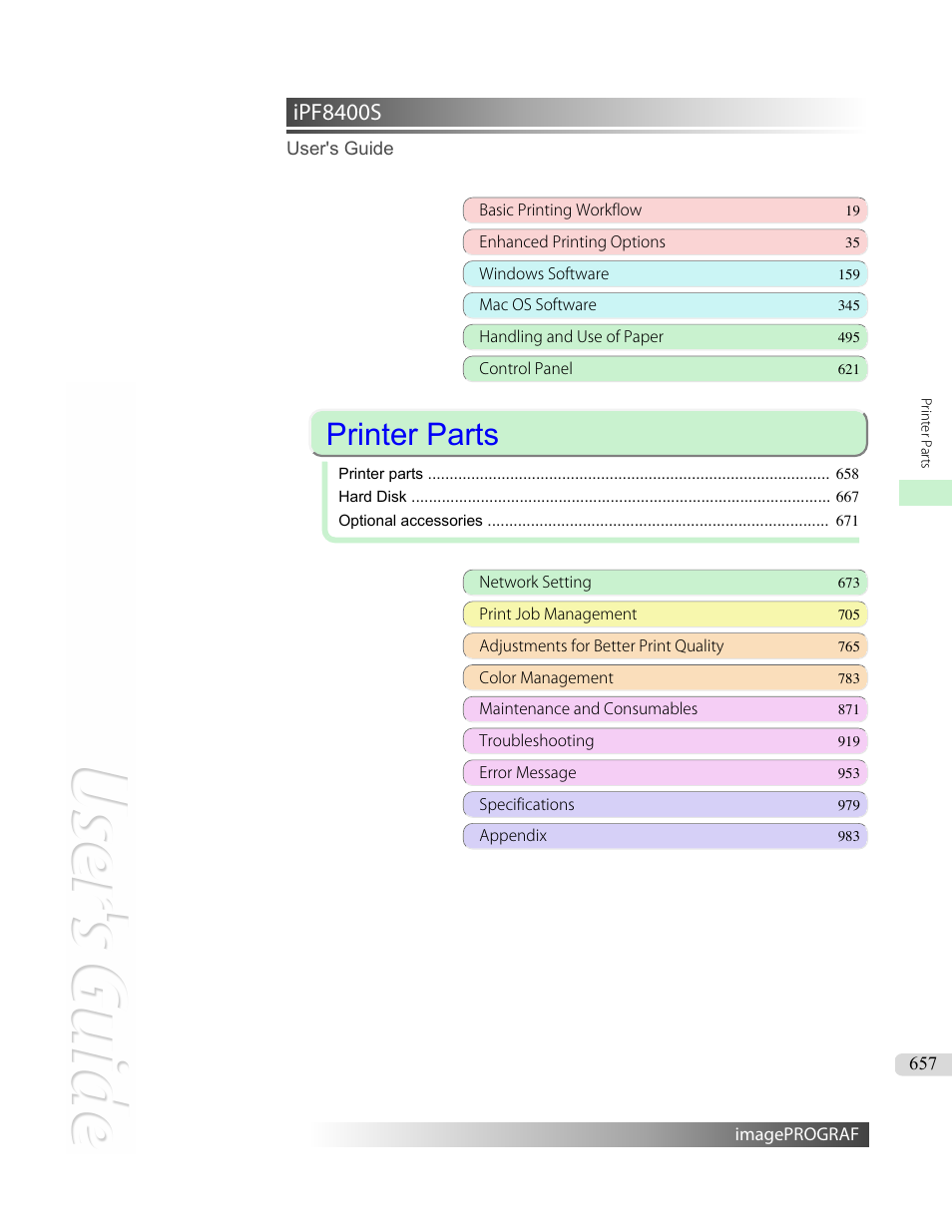 Printer parts, Ipf8400s | Canon imagePROGRAF iPF8400S User Manual | Page 657 / 1004