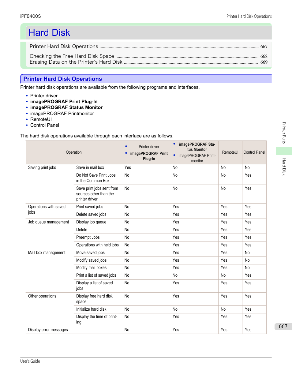 Hard disk, Printer hard disk operations | Canon imagePROGRAF iPF8400S User Manual | Page 667 / 1004
