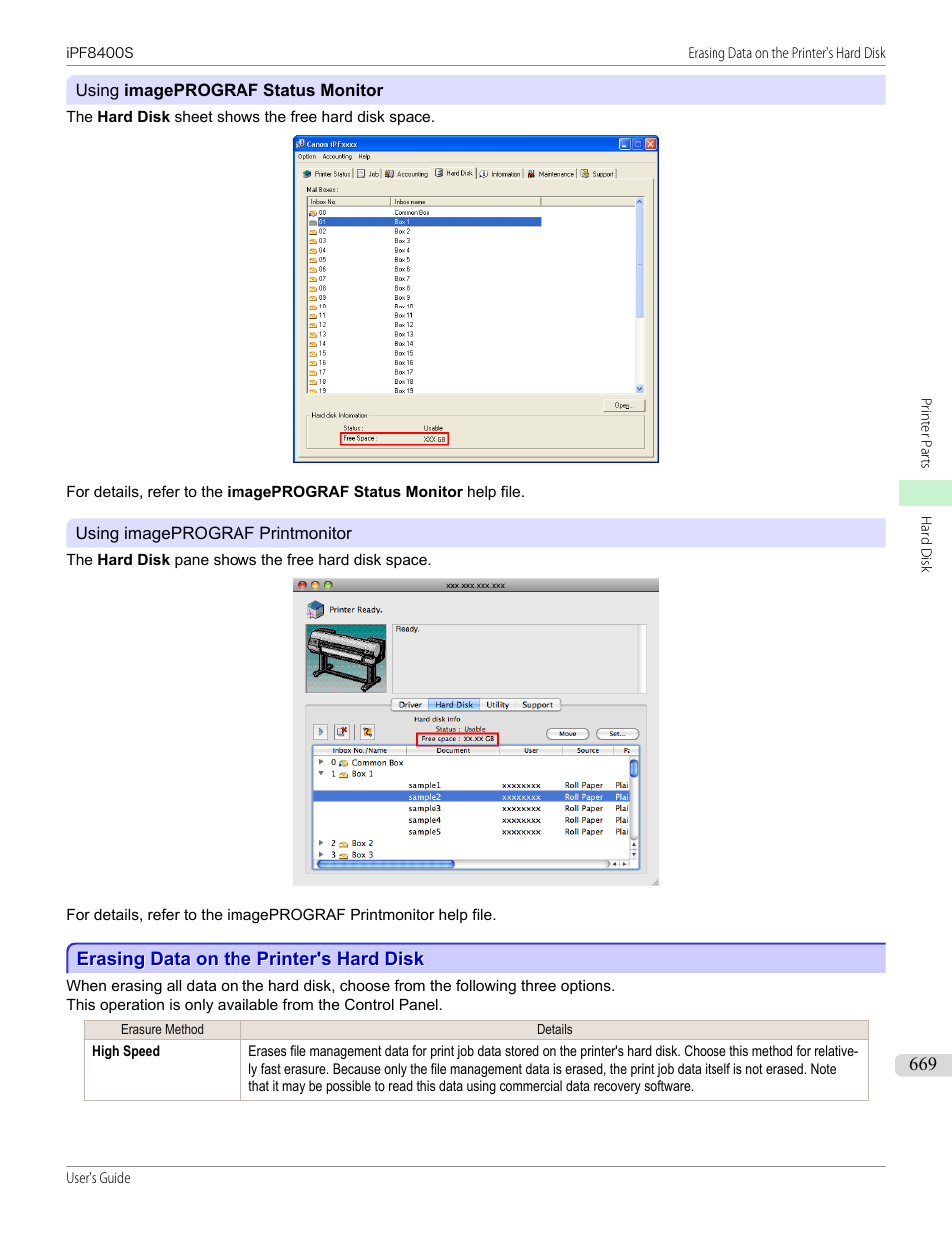 Erasing data on the printer's hard disk, P.669, See 