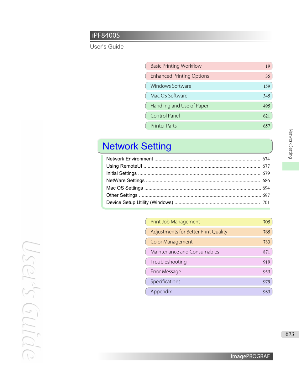 Network setting, Ipf8400s | Canon imagePROGRAF iPF8400S User Manual | Page 673 / 1004