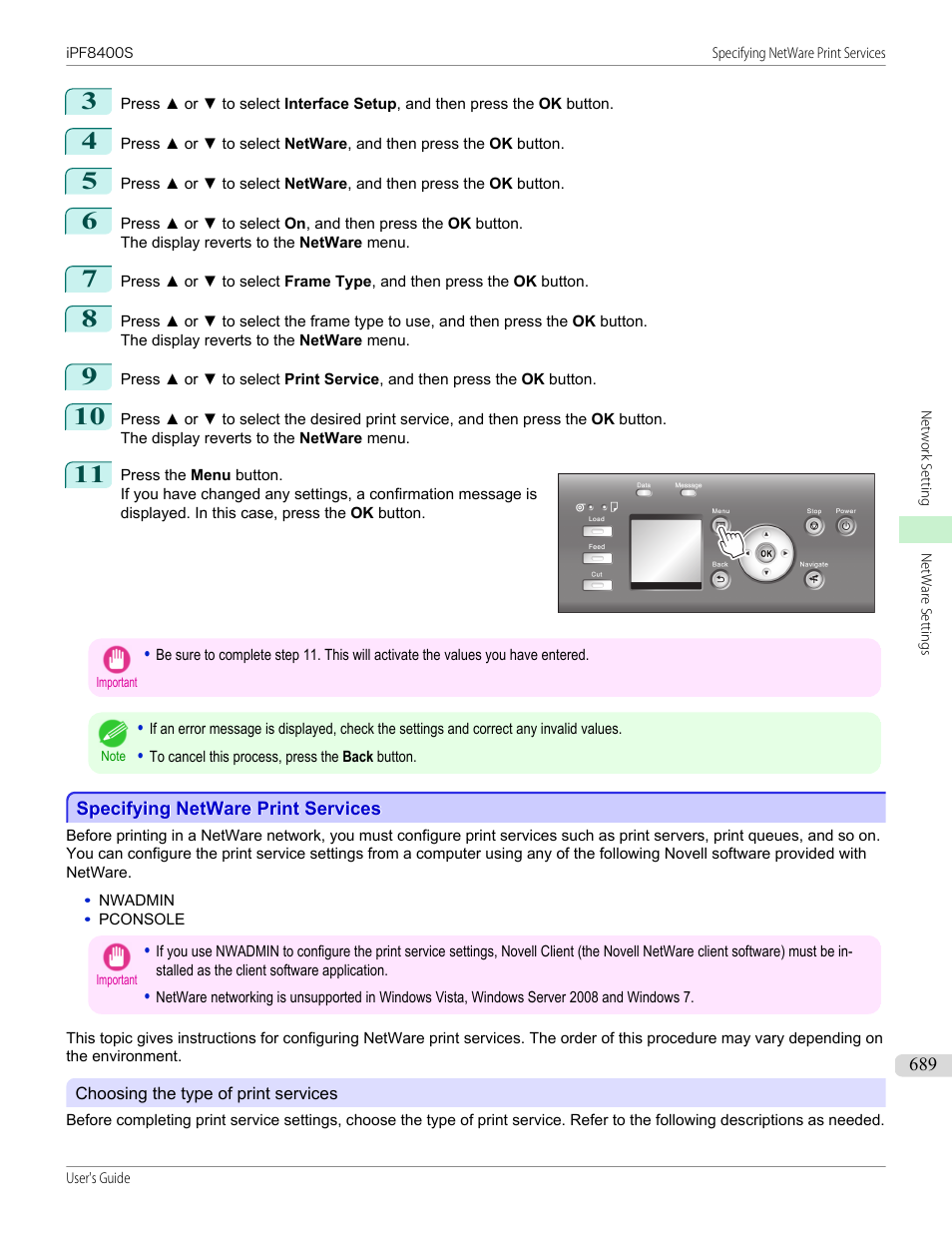 Specifying netware print services, P.689 | Canon imagePROGRAF iPF8400S User Manual | Page 689 / 1004