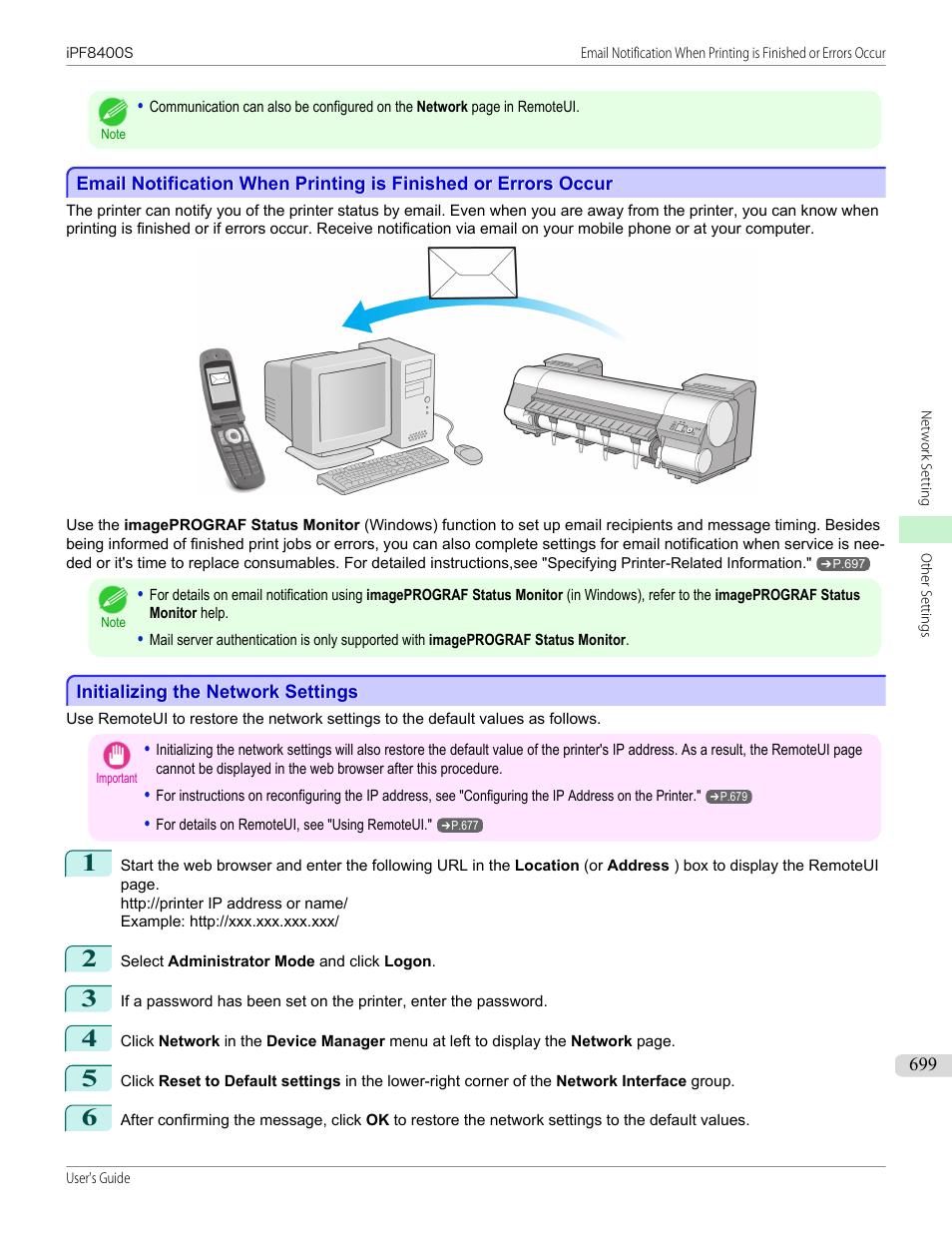 Initializing the network settings | Canon imagePROGRAF iPF8400S User Manual | Page 699 / 1004