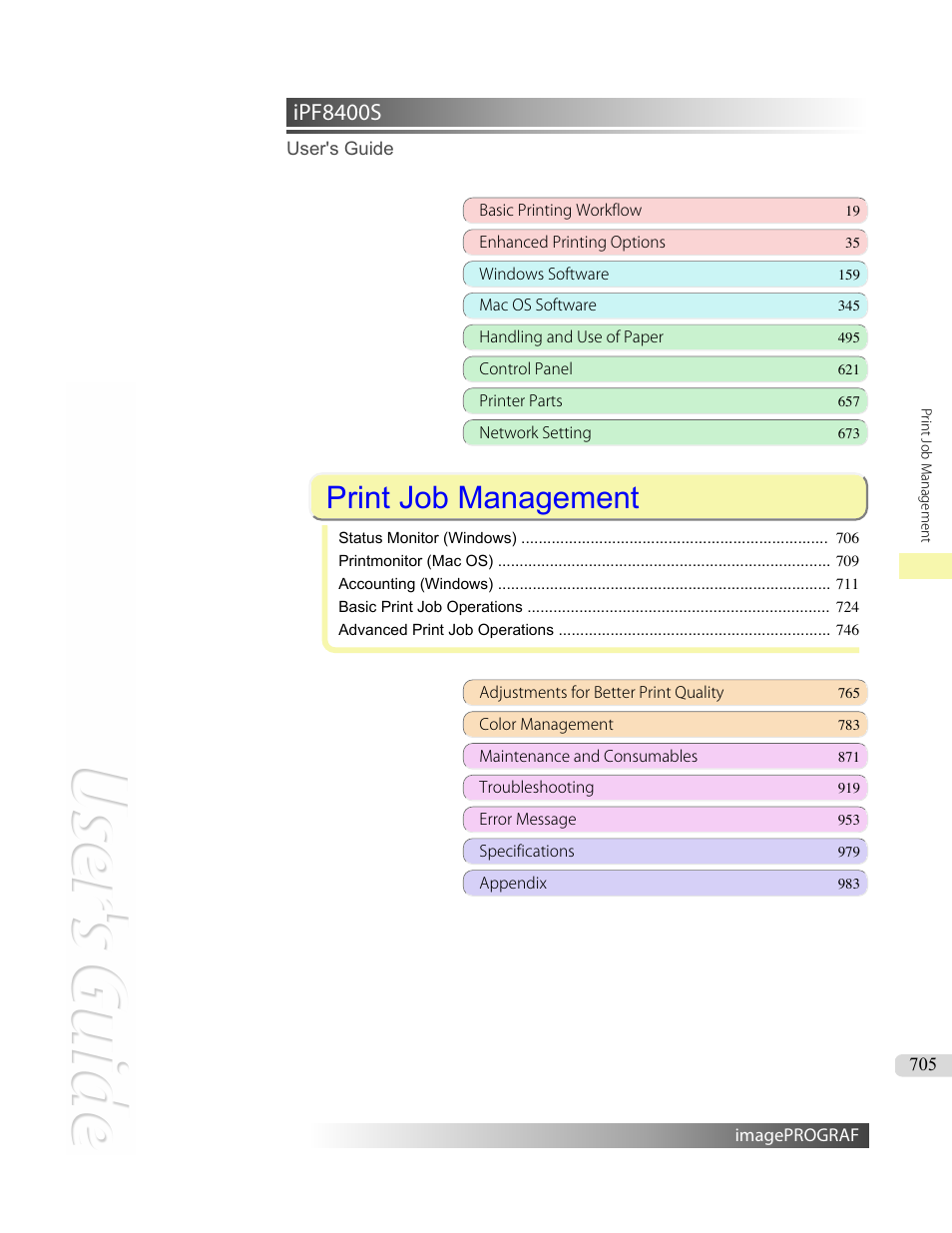 Print job management, Ipf8400s | Canon imagePROGRAF iPF8400S User Manual | Page 705 / 1004