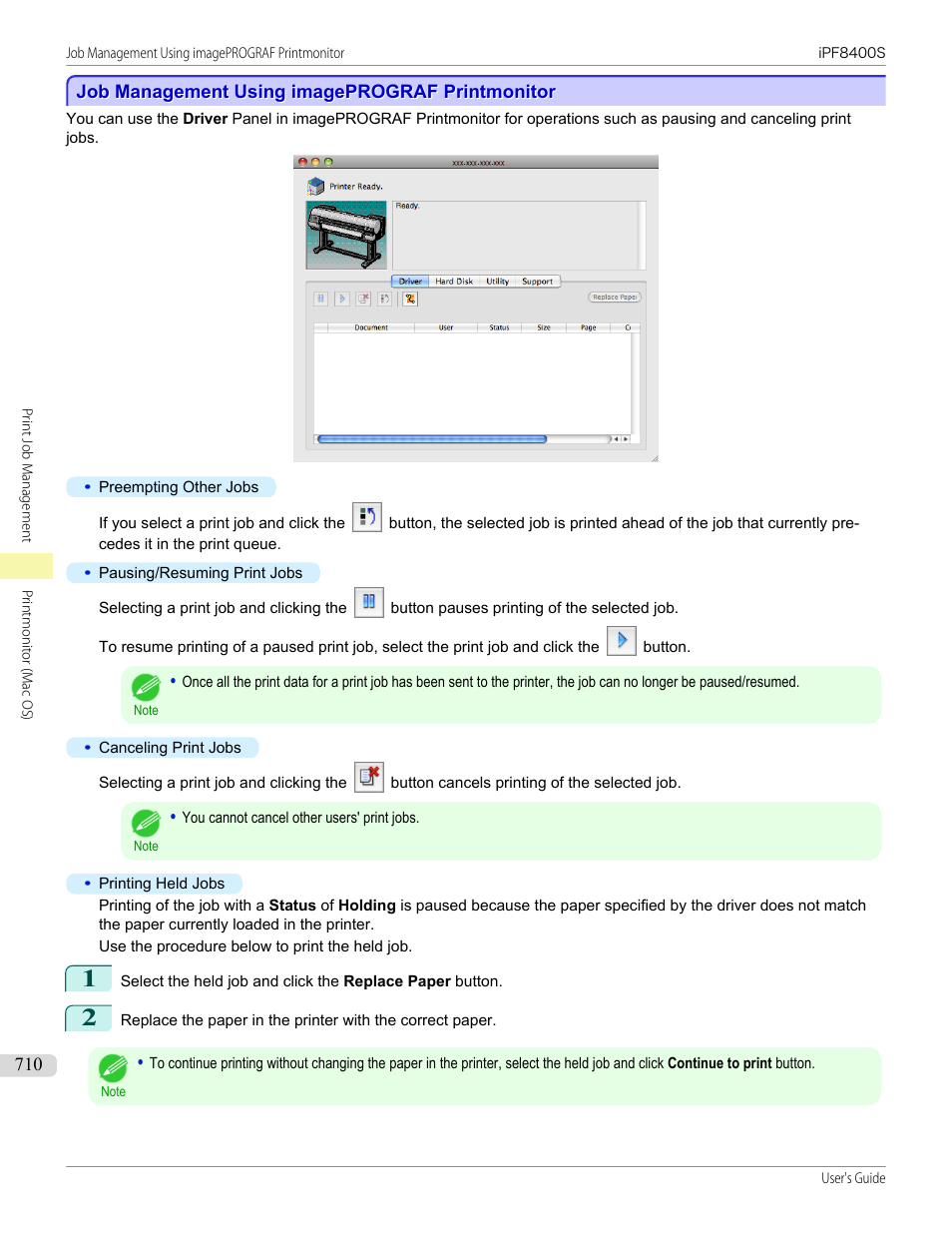 Job management using imageprograf printmonitor | Canon imagePROGRAF iPF8400S User Manual | Page 710 / 1004