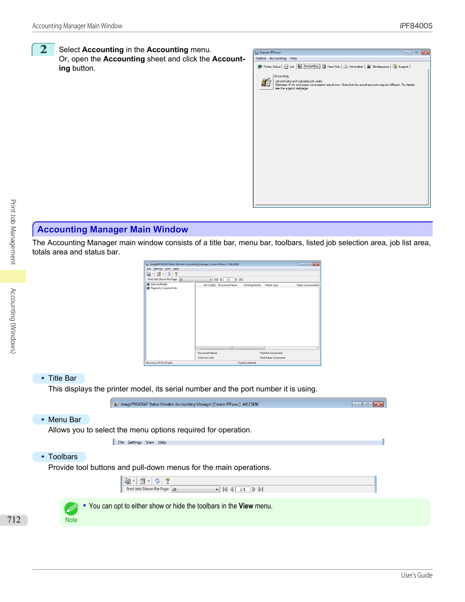 Accounting manager main window | Canon imagePROGRAF iPF8400S User Manual | Page 712 / 1004