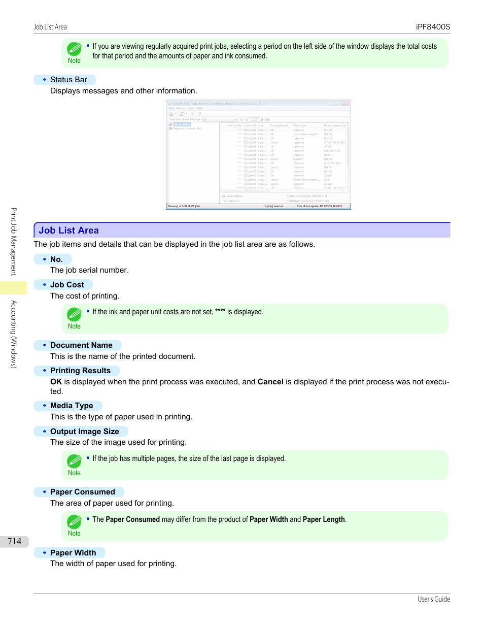 Job list area, See "job list area."), P.714 | Canon imagePROGRAF iPF8400S User Manual | Page 714 / 1004