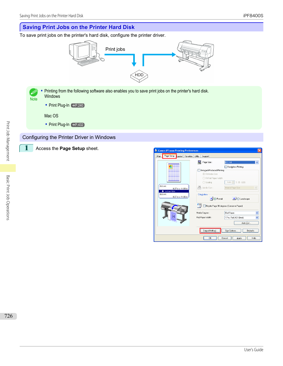 Saving print jobs on the printer hard disk | Canon imagePROGRAF iPF8400S User Manual | Page 726 / 1004