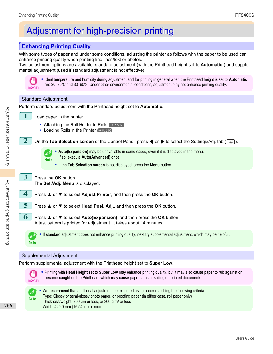 Adjustment for high-precision printing, Enhancing printing quality | Canon imagePROGRAF iPF8400S User Manual | Page 766 / 1004