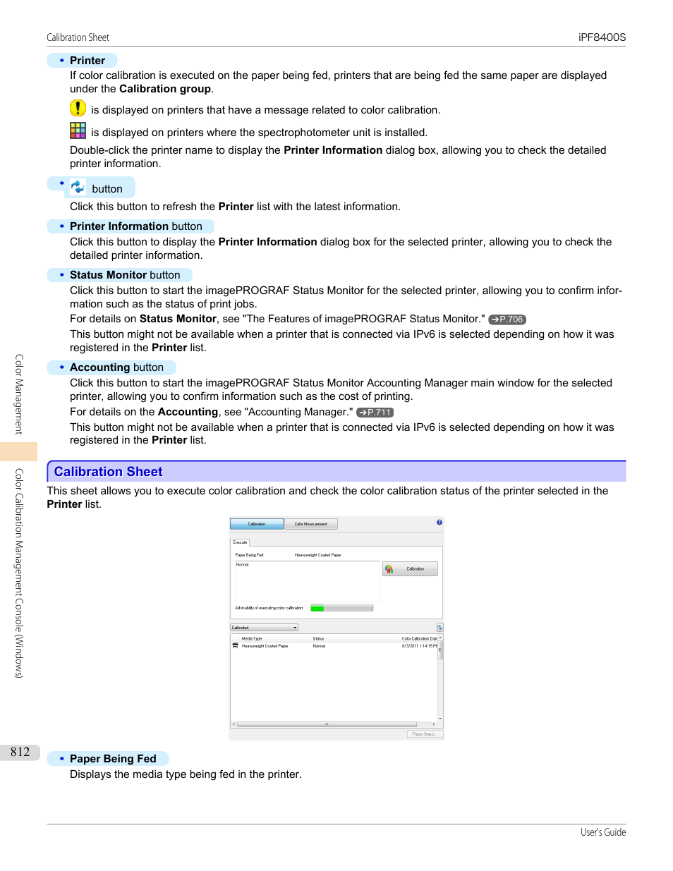 Calibration sheet, See "calibration sheet (win- dows)."), P.812 | See "calibration sheet (windows)."), See "calibration sheet | Canon imagePROGRAF iPF8400S User Manual | Page 812 / 1004