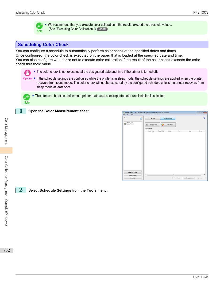 Scheduling color check, P.832, See "scheduling color check | Canon imagePROGRAF iPF8400S User Manual | Page 832 / 1004