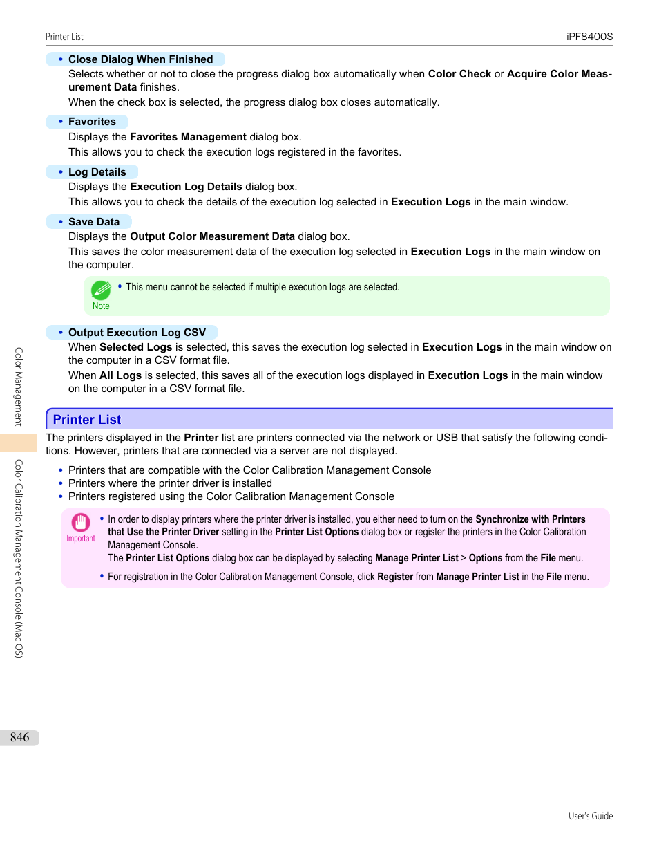 Printer list, P.846 | Canon imagePROGRAF iPF8400S User Manual | Page 846 / 1004