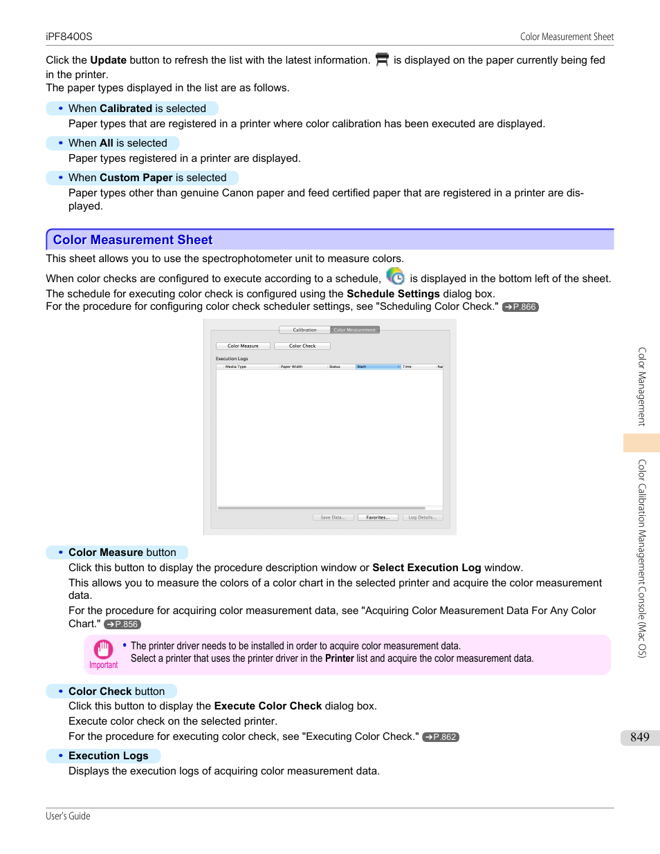 Color measurement sheet, See "color measurement sheet, P.849 | Canon imagePROGRAF iPF8400S User Manual | Page 849 / 1004