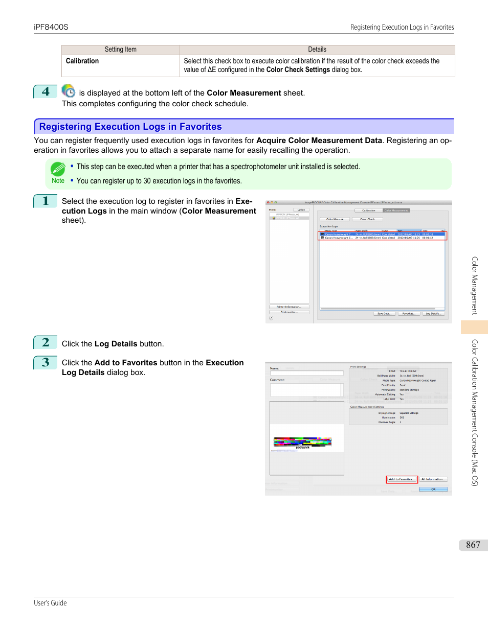 Registering execution logs in favorites | Canon imagePROGRAF iPF8400S User Manual | Page 867 / 1004