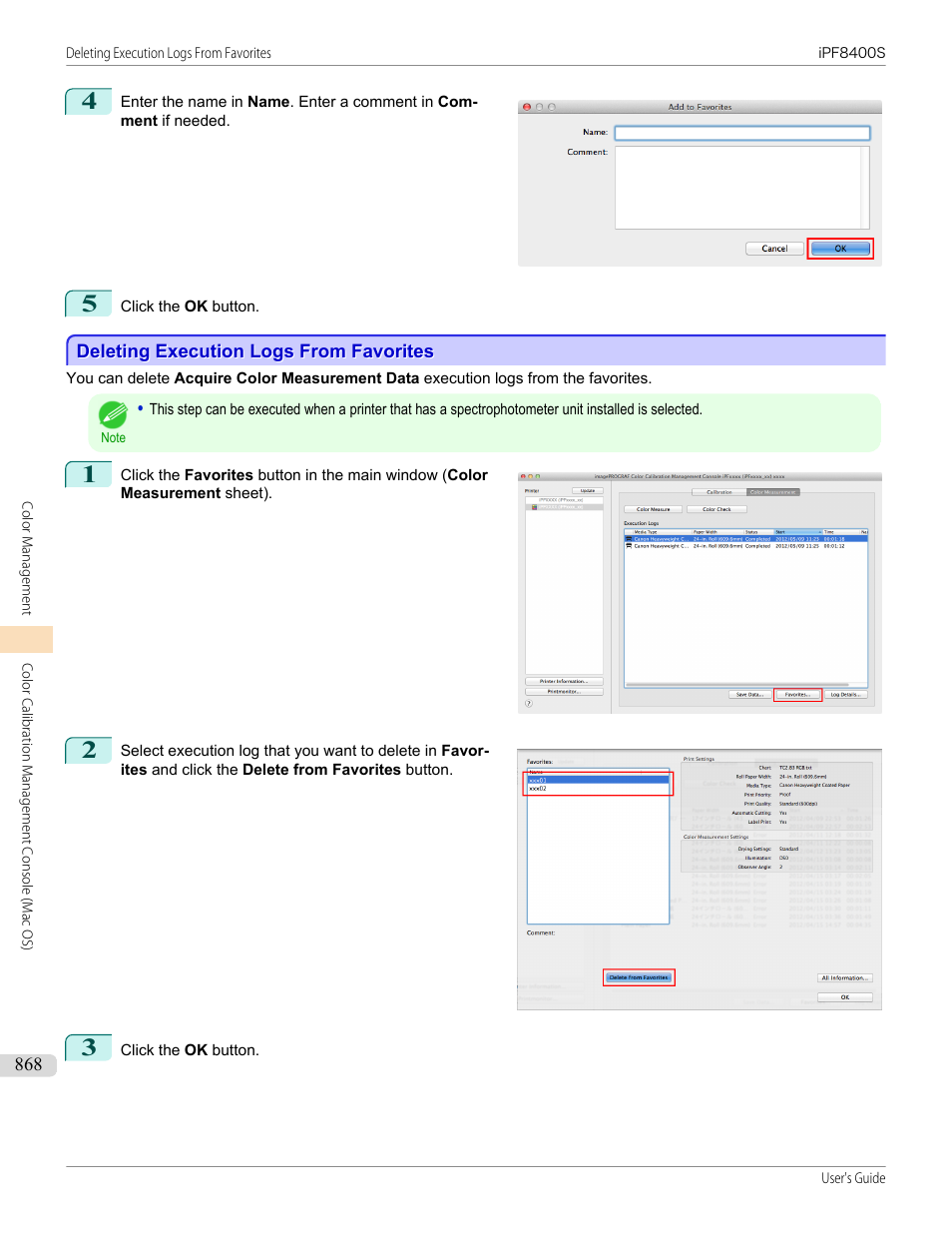 Deleting execution logs from favorites | Canon imagePROGRAF iPF8400S User Manual | Page 868 / 1004