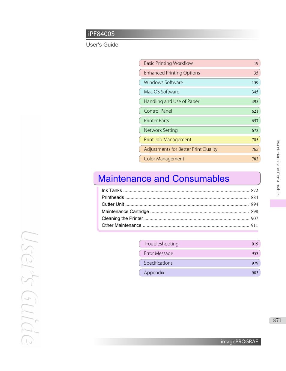 Maintenance and consumables, Ipf8400s | Canon imagePROGRAF iPF8400S User Manual | Page 871 / 1004
