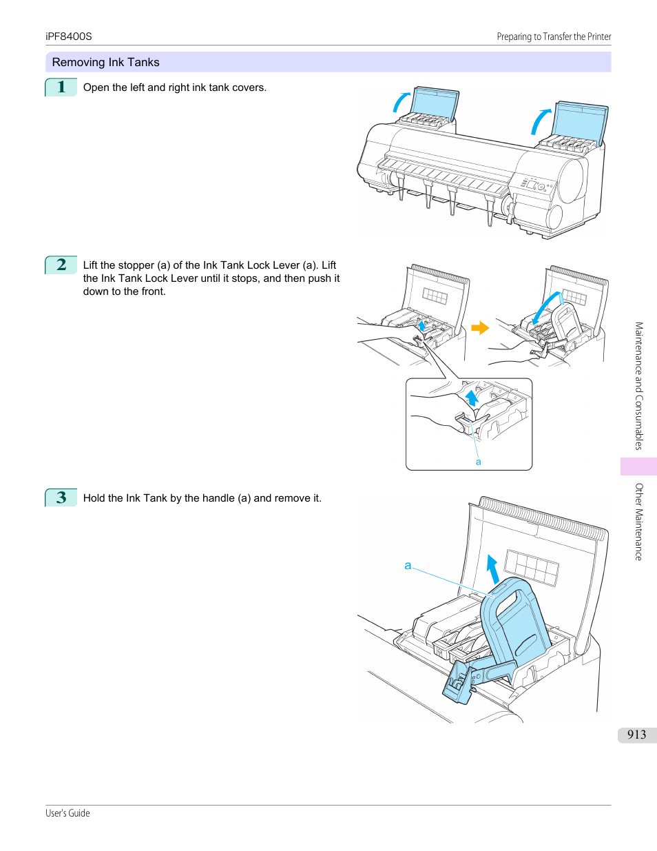 See "removing ink tanks."), P.913 | Canon imagePROGRAF iPF8400S User Manual | Page 913 / 1004