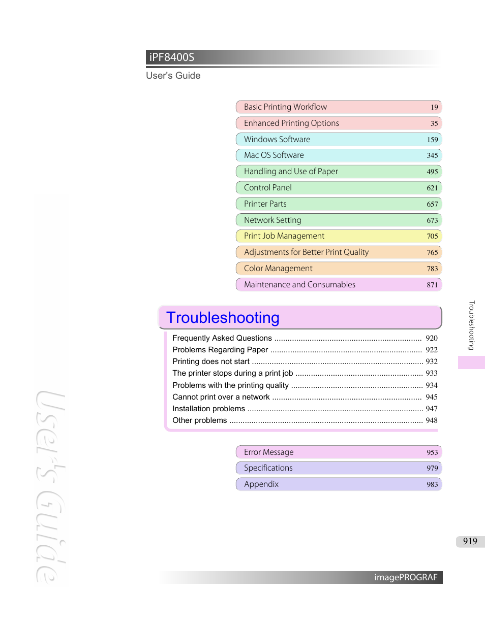 Troubleshooting, Ipf8400s | Canon imagePROGRAF iPF8400S User Manual | Page 919 / 1004