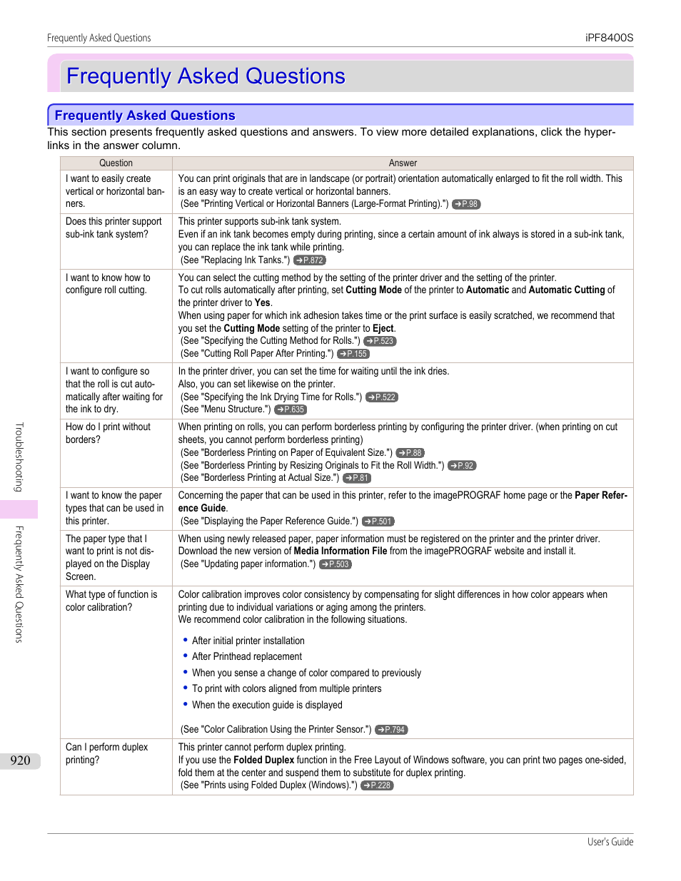 Frequently asked questions | Canon imagePROGRAF iPF8400S User Manual | Page 920 / 1004