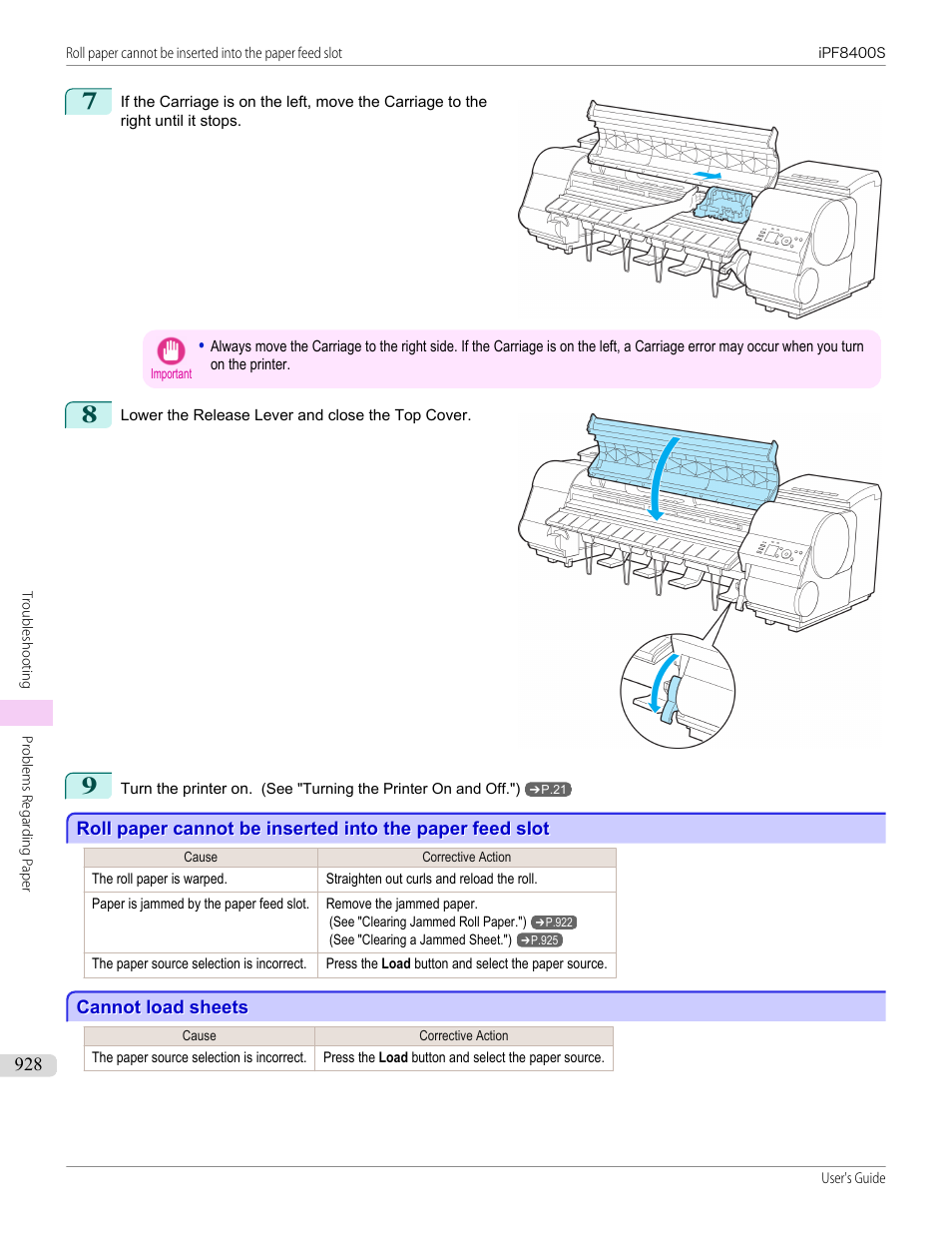 Cannot load sheets | Canon imagePROGRAF iPF8400S User Manual | Page 928 / 1004