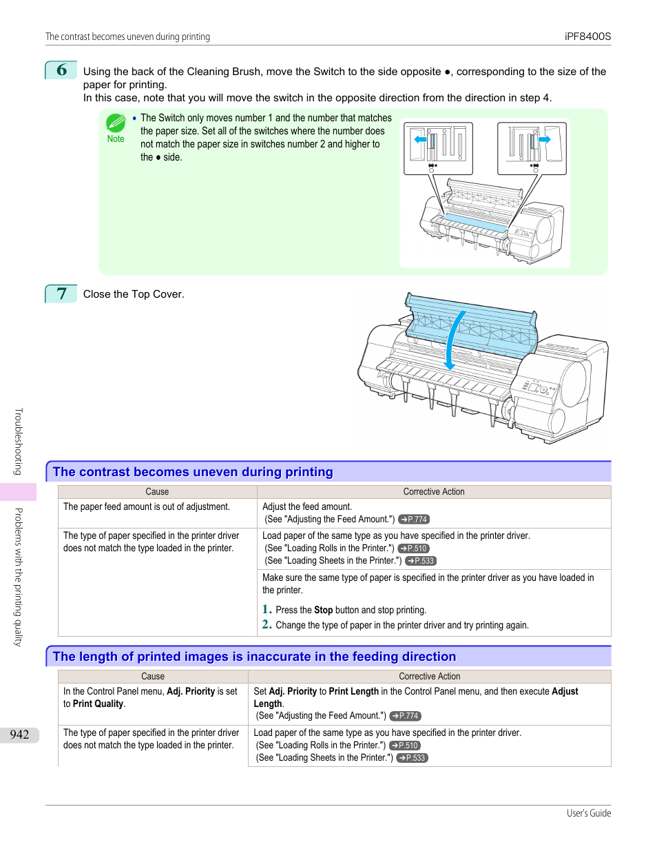 The contrast becomes uneven during printing | Canon imagePROGRAF iPF8400S User Manual | Page 942 / 1004