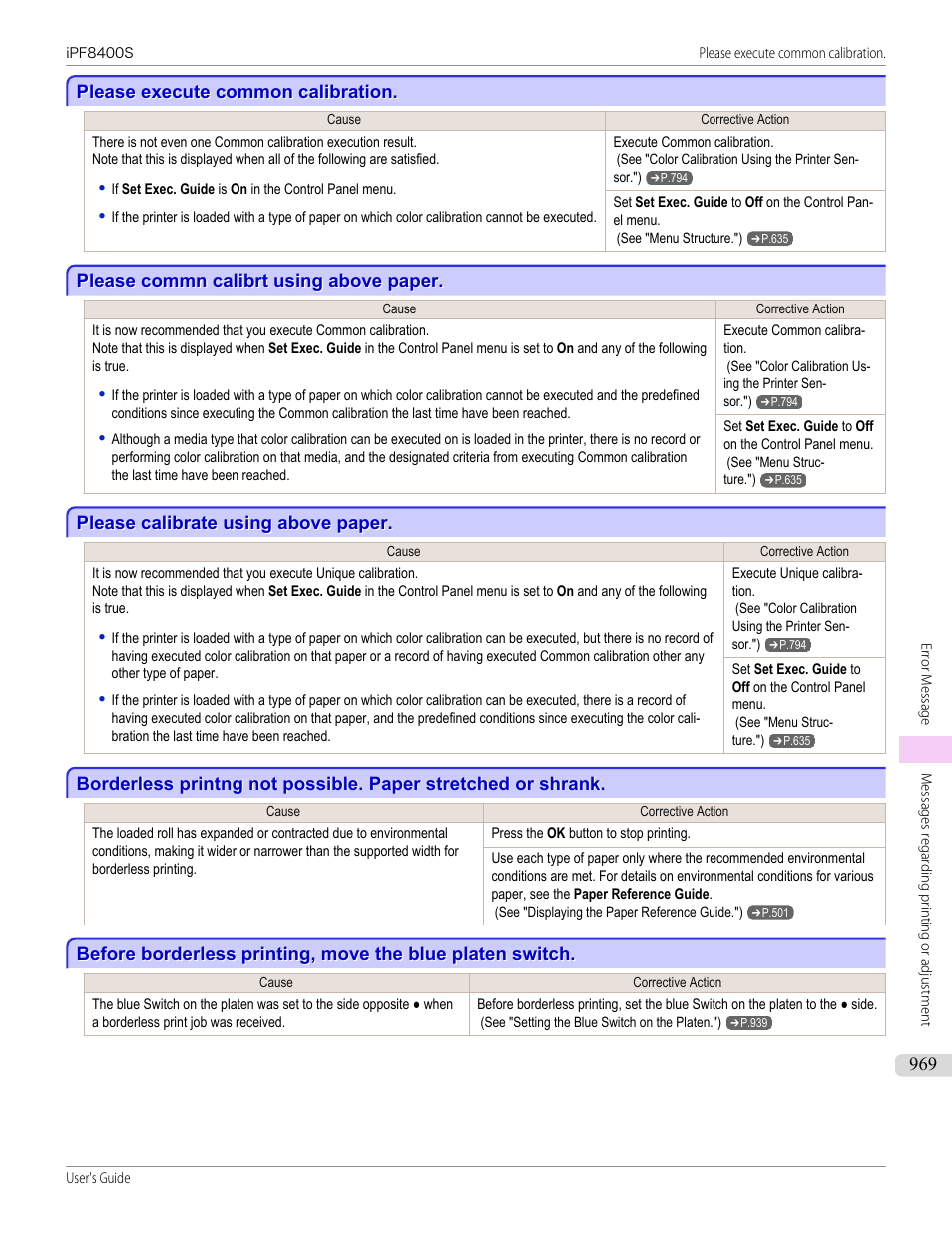Please execute common calibration, Please commn calibrt using above paper, Please calibrate using above paper | Canon imagePROGRAF iPF8400S User Manual | Page 969 / 1004