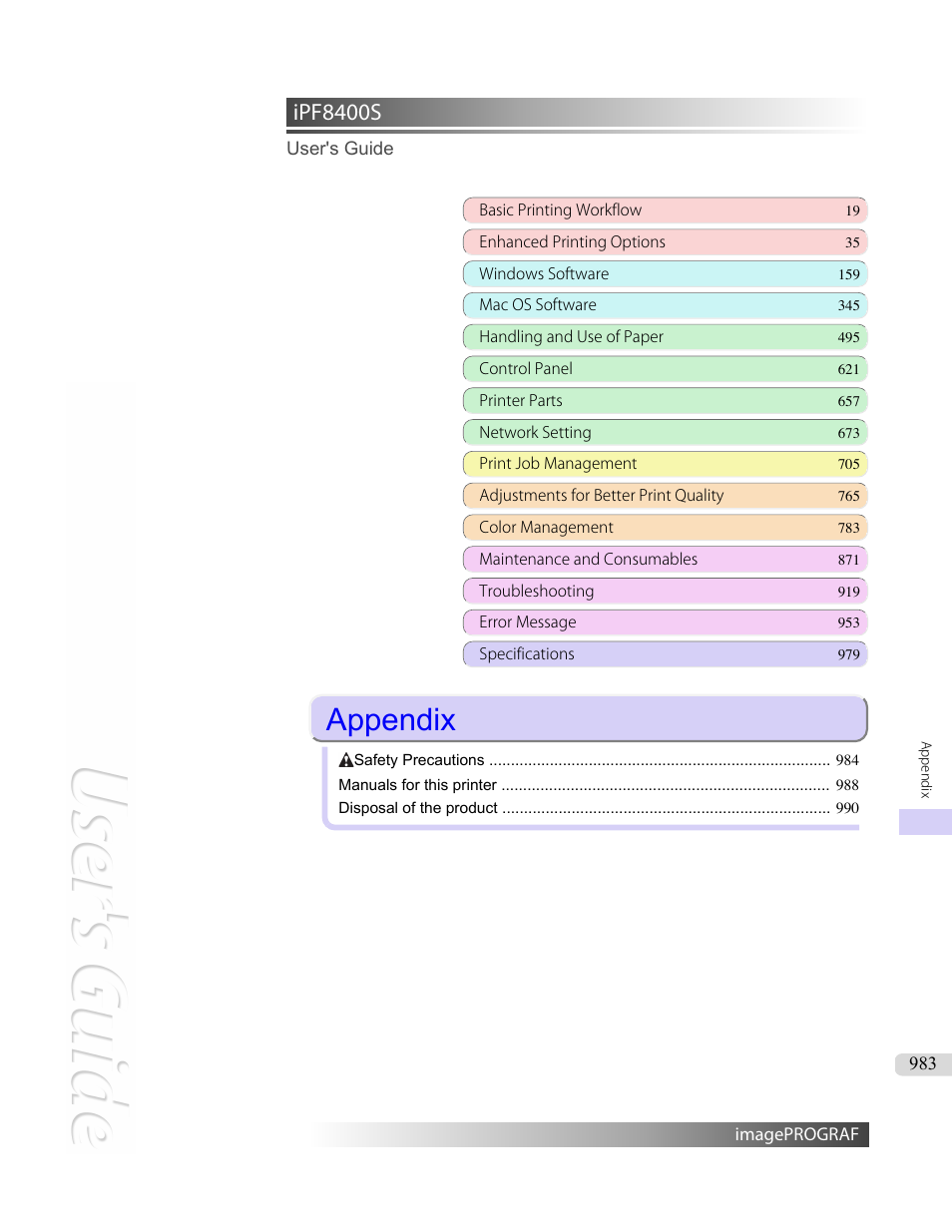 Appendix, Ipf8400s | Canon imagePROGRAF iPF8400S User Manual | Page 983 / 1004