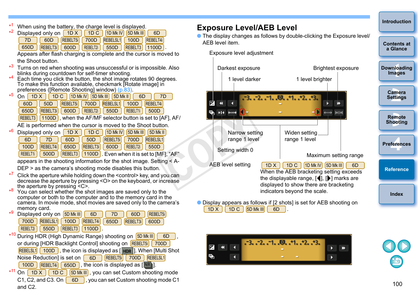 Exposure level/aeb level, For d, Cop y | Canon EOS Rebel SL1 18-55mm IS STM Lens Kit User Manual | Page 101 / 109
