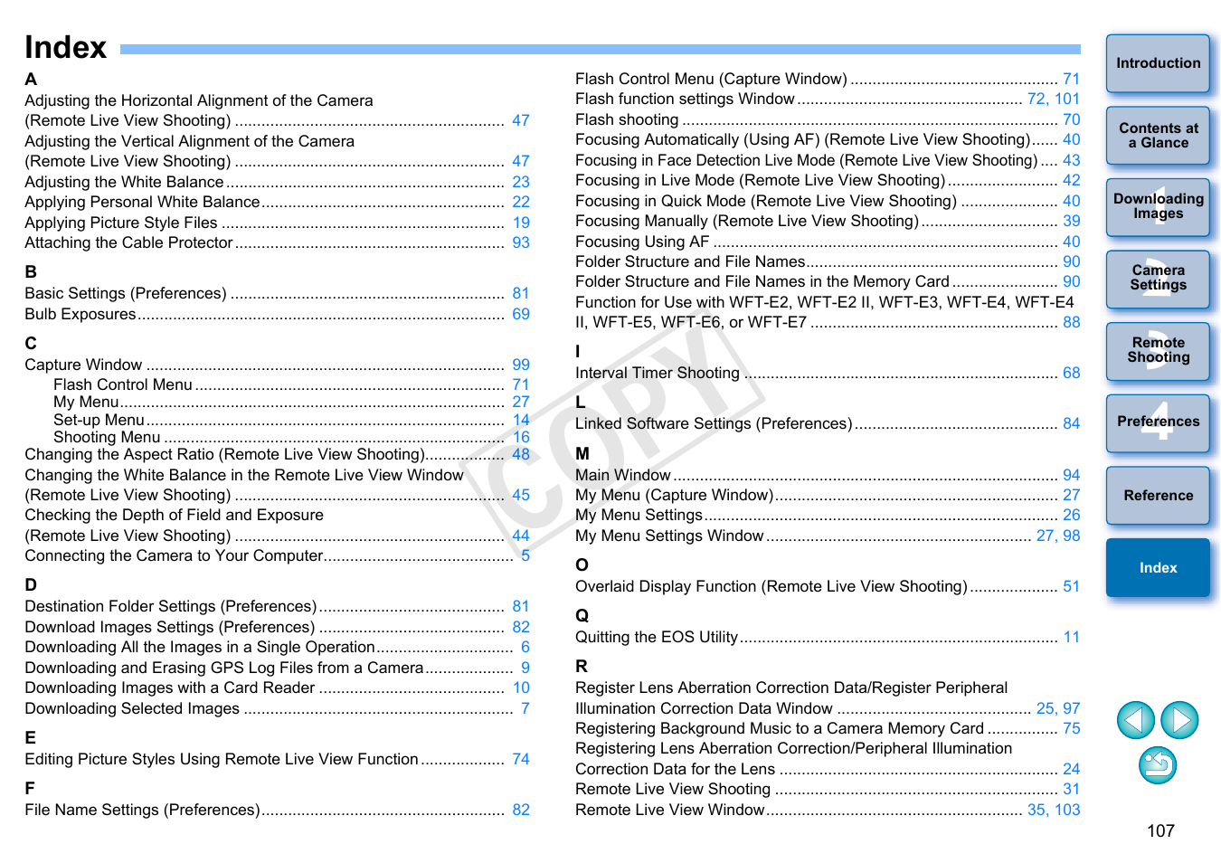 Index, C op y | Canon EOS Rebel SL1 18-55mm IS STM Lens Kit User Manual | Page 108 / 109