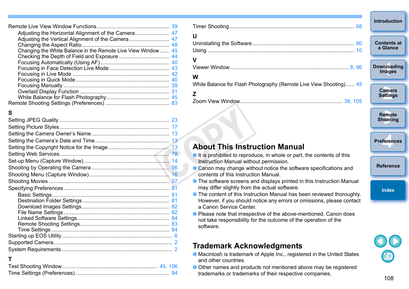 About this instruction manual, Trademark acknowledgments, C op y | Canon EOS Rebel SL1 18-55mm IS STM Lens Kit User Manual | Page 109 / 109