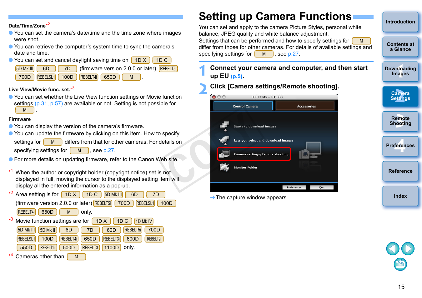 Setting up camera functions, Cop y | Canon EOS Rebel SL1 18-55mm IS STM Lens Kit User Manual | Page 16 / 109