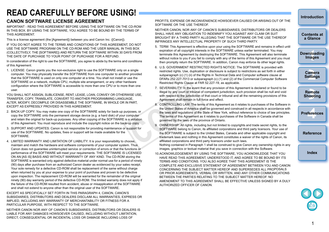 Read carefully before using, Cop y | Canon EOS Rebel SL1 18-55mm IS STM Lens Kit User Manual | Page 2 / 109