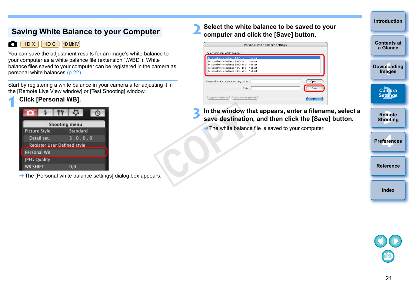 Saving white balance to your computer, Cop y | Canon EOS Rebel SL1 18-55mm IS STM Lens Kit User Manual | Page 22 / 109