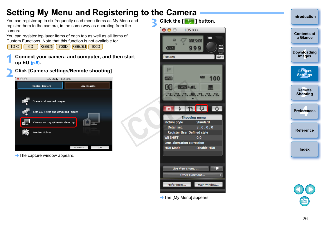 Setting my menu and registering to the camera, P.26, Cop y | Canon EOS Rebel SL1 18-55mm IS STM Lens Kit User Manual | Page 27 / 109