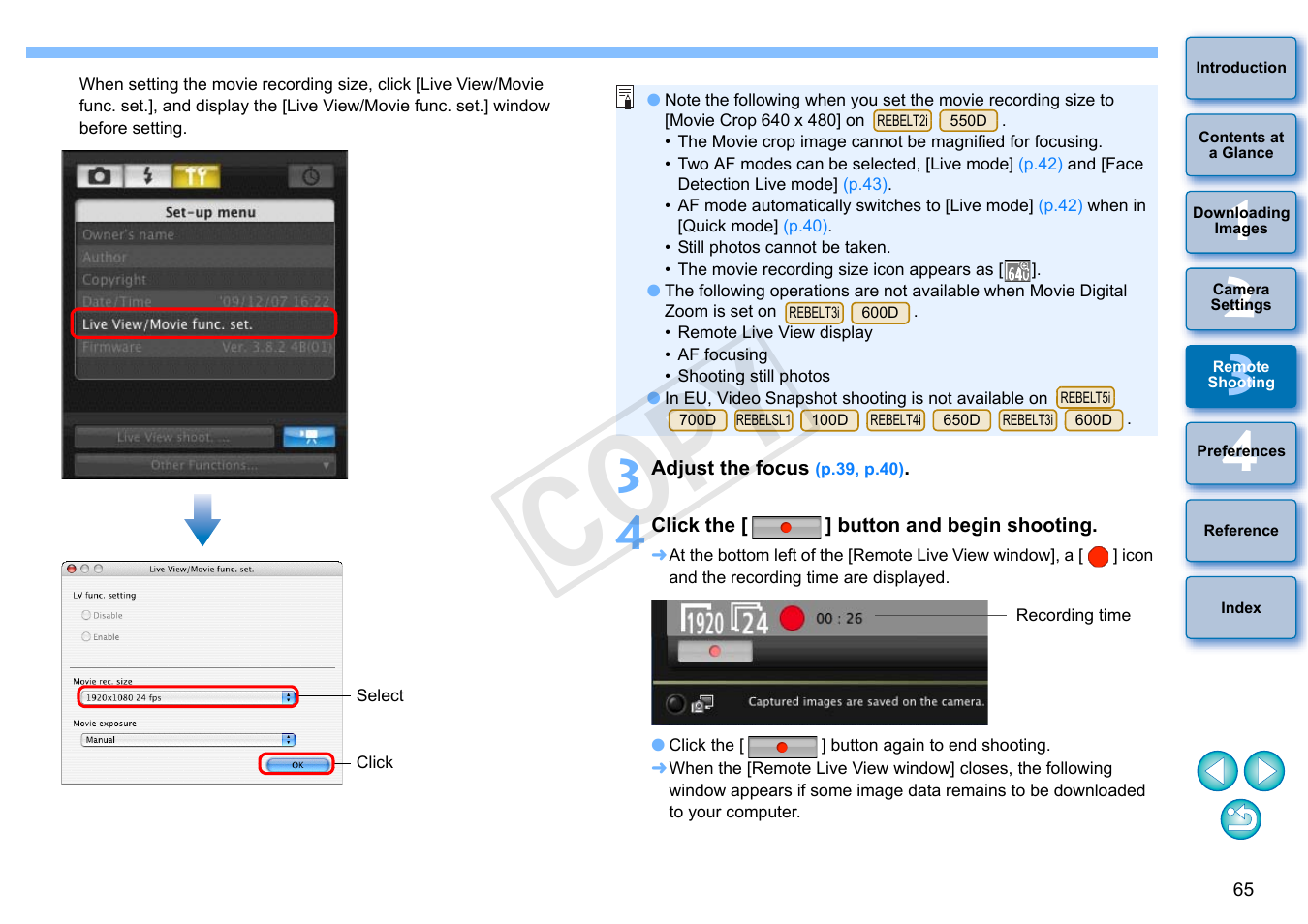 Cop y | Canon EOS Rebel SL1 18-55mm IS STM Lens Kit User Manual | Page 66 / 109