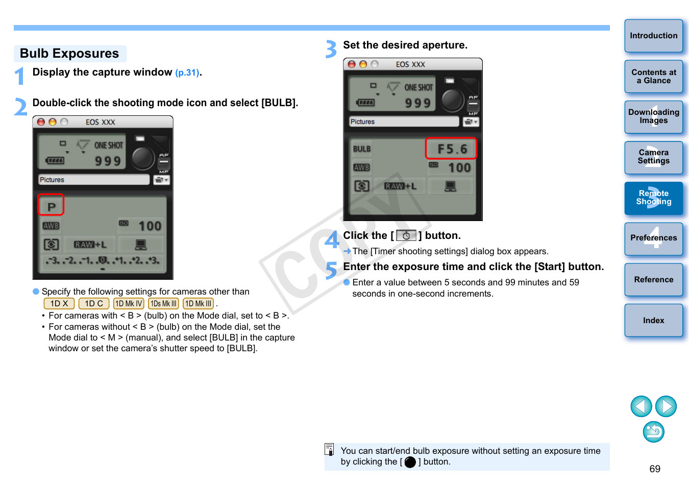 Bulb exposures, Cop y | Canon EOS Rebel SL1 18-55mm IS STM Lens Kit User Manual | Page 70 / 109