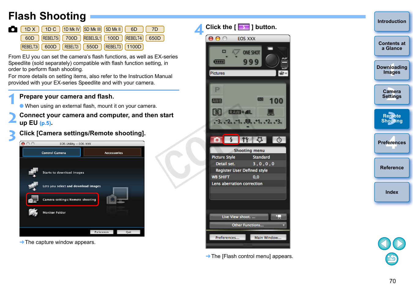 Flash shooting, P.70, Cop y | Canon EOS Rebel SL1 18-55mm IS STM Lens Kit User Manual | Page 71 / 109