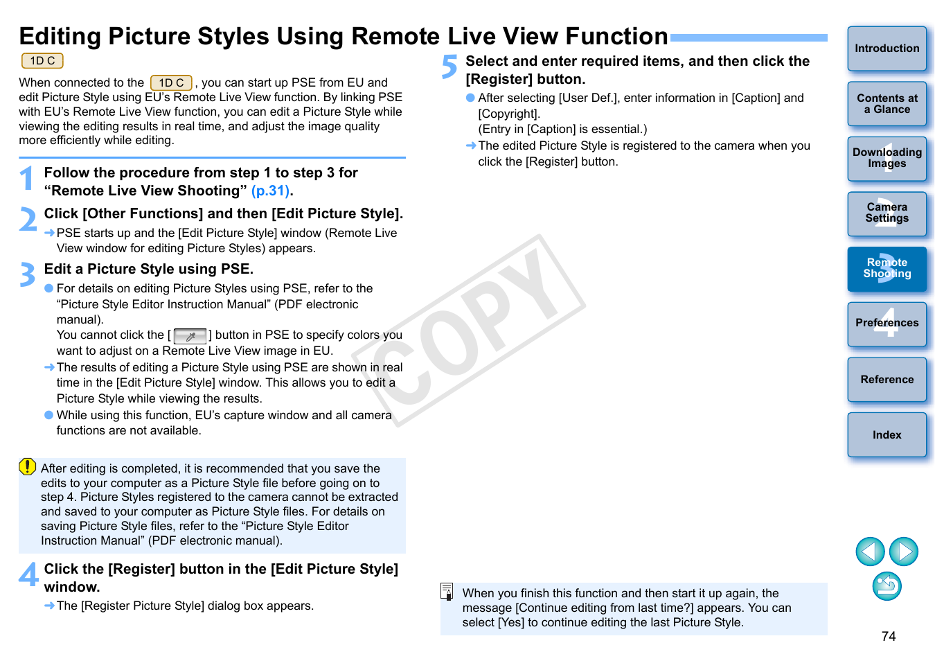 P.74, Cop y | Canon EOS Rebel SL1 18-55mm IS STM Lens Kit User Manual | Page 75 / 109