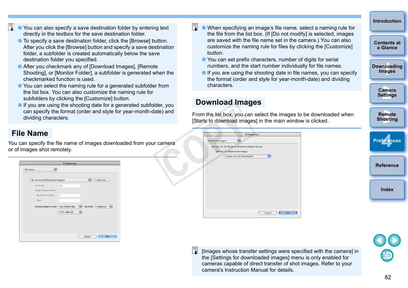 P.82), File name, Download images | Cop y | Canon EOS Rebel SL1 18-55mm IS STM Lens Kit User Manual | Page 83 / 109
