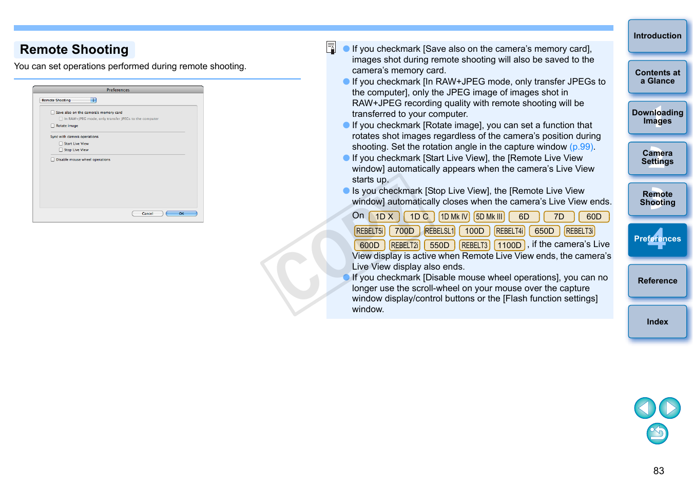 P.83), Remote shooting, Cop y | Canon EOS Rebel SL1 18-55mm IS STM Lens Kit User Manual | Page 84 / 109