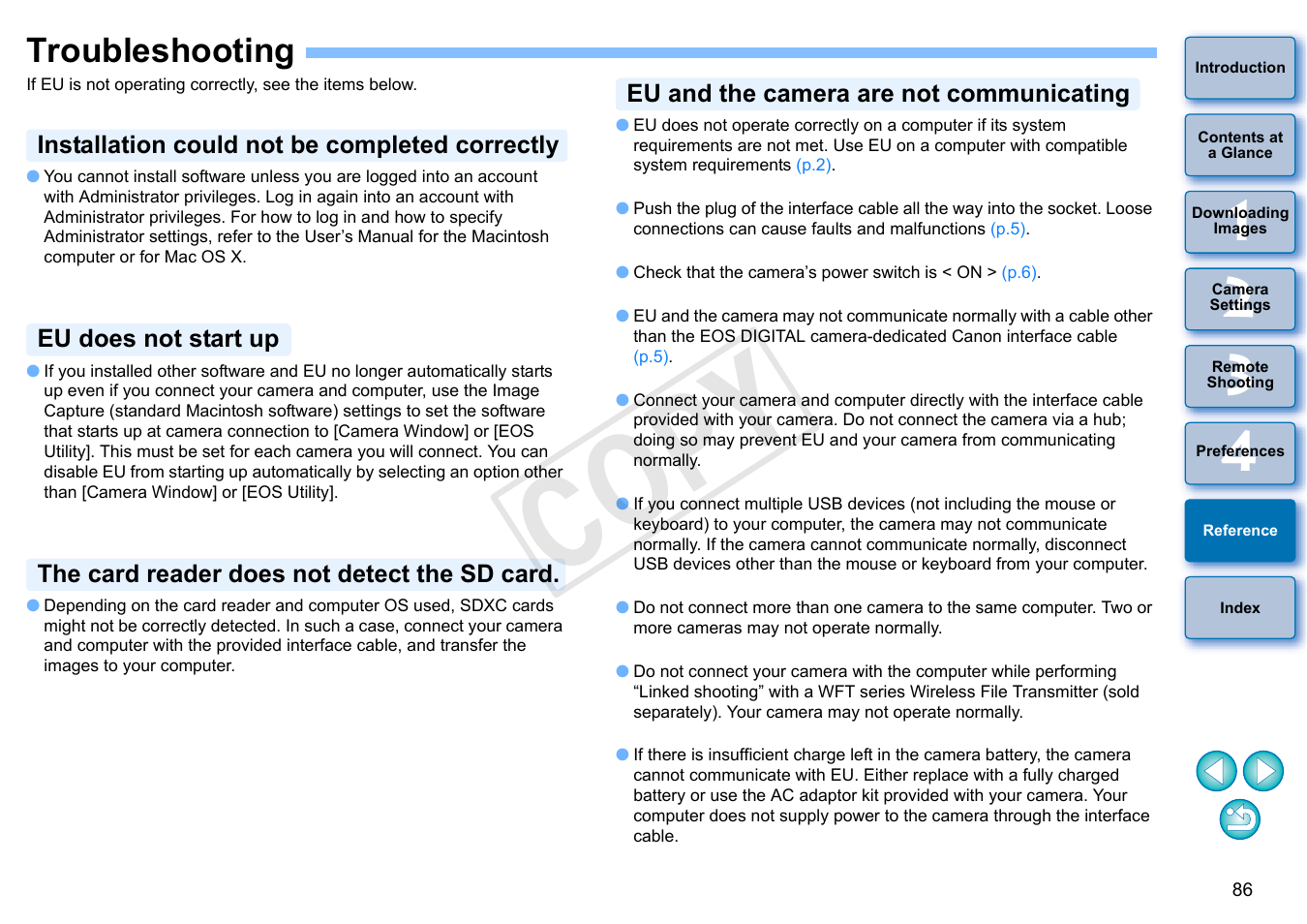 Troubleshooting, Cop y | Canon EOS Rebel SL1 18-55mm IS STM Lens Kit User Manual | Page 87 / 109