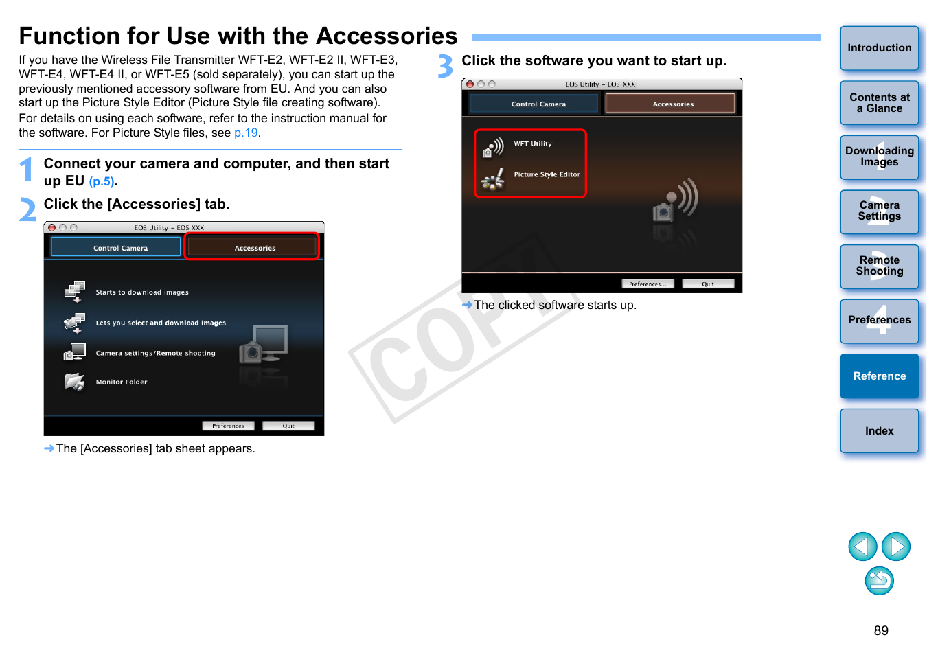 Function for use with the accessories, P.89, Cop y | Canon EOS Rebel SL1 18-55mm IS STM Lens Kit User Manual | Page 90 / 109