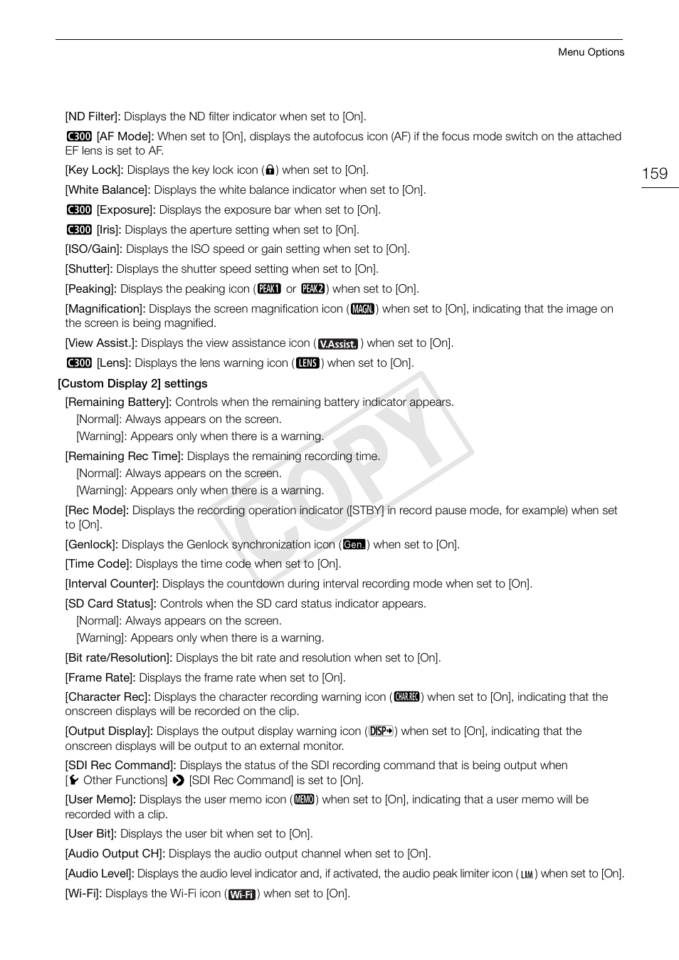 Cop y | Canon EOS C300 PL User Manual | Page 159 / 196