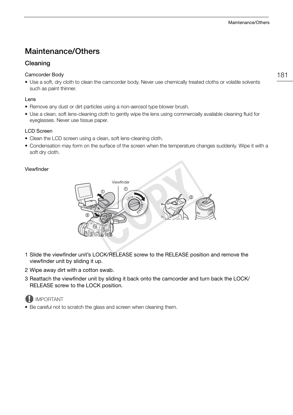 Maintenance/others, Maintenance/others 181, Cop y | Canon EOS C300 PL User Manual | Page 181 / 196