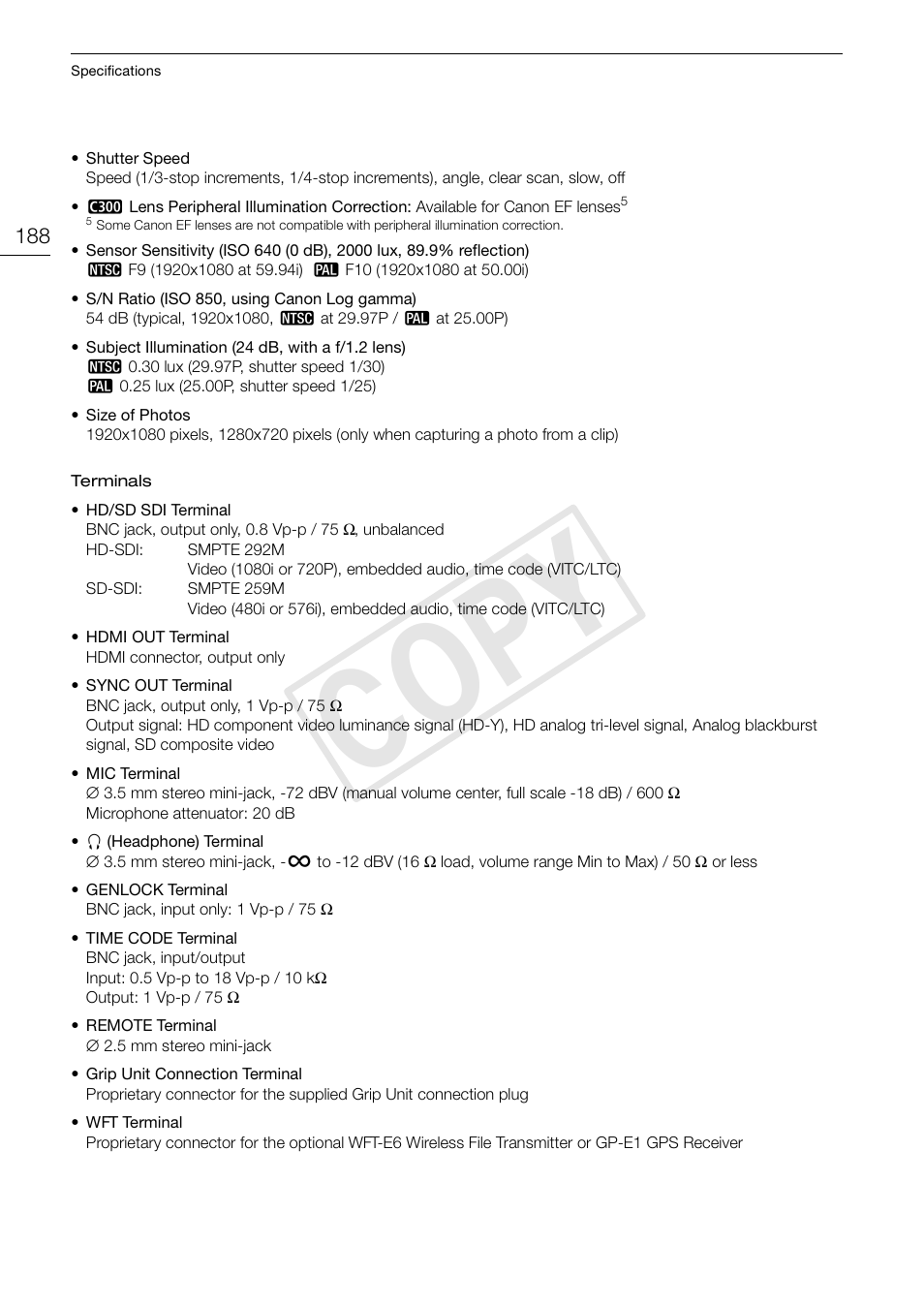 Cop y | Canon EOS C300 PL User Manual | Page 188 / 196