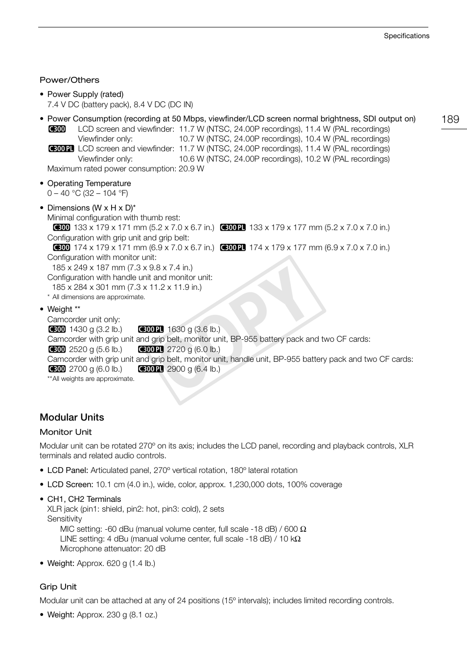 Cop y | Canon EOS C300 PL User Manual | Page 189 / 196