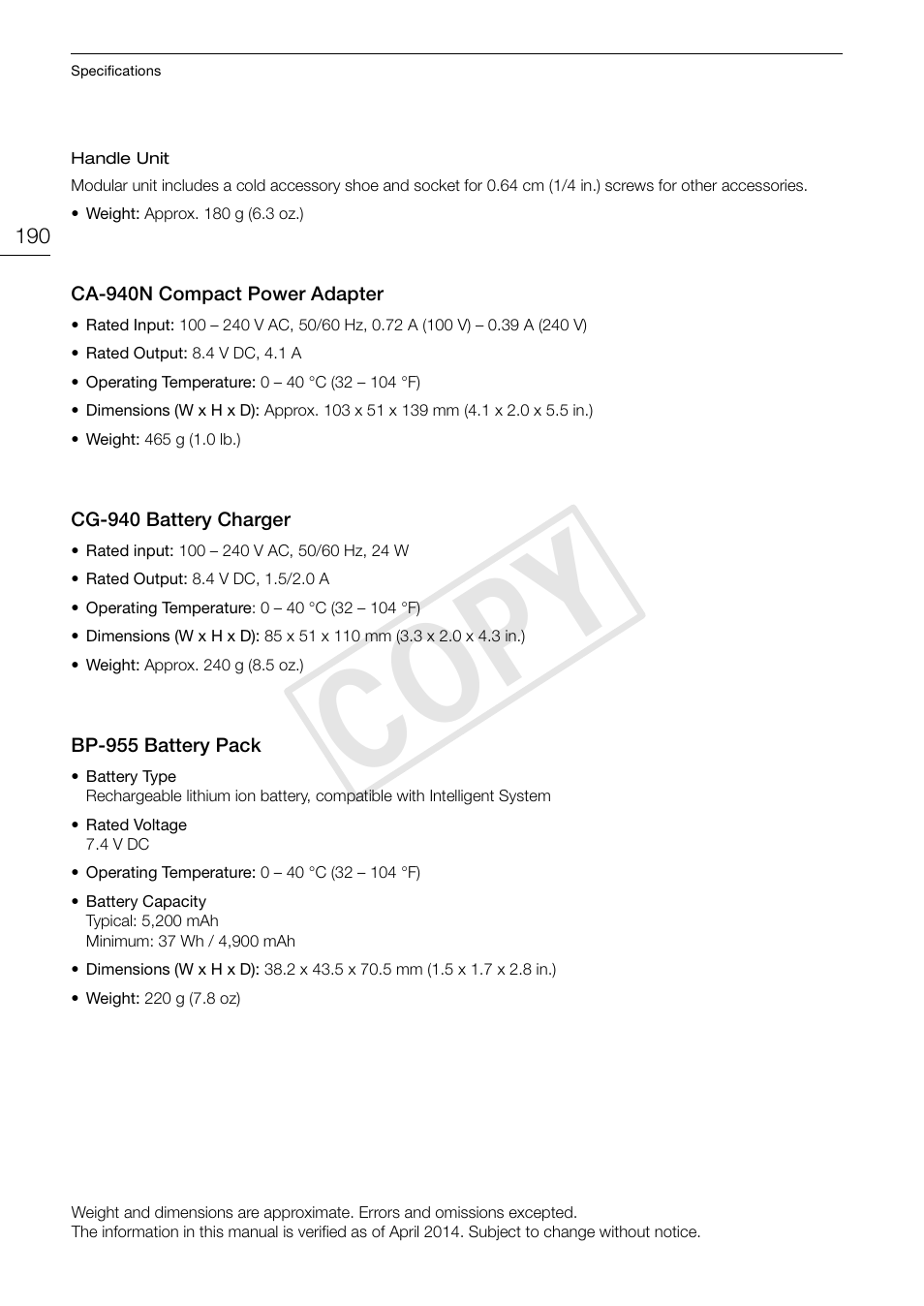 Cop y | Canon EOS C300 PL User Manual | Page 190 / 196