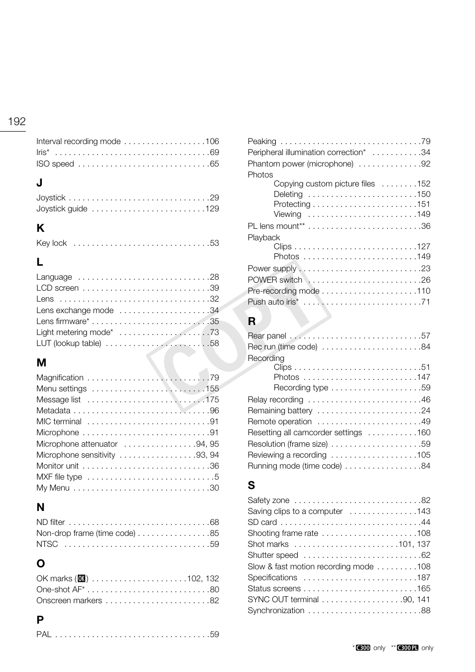 C op y | Canon EOS C300 PL User Manual | Page 192 / 196