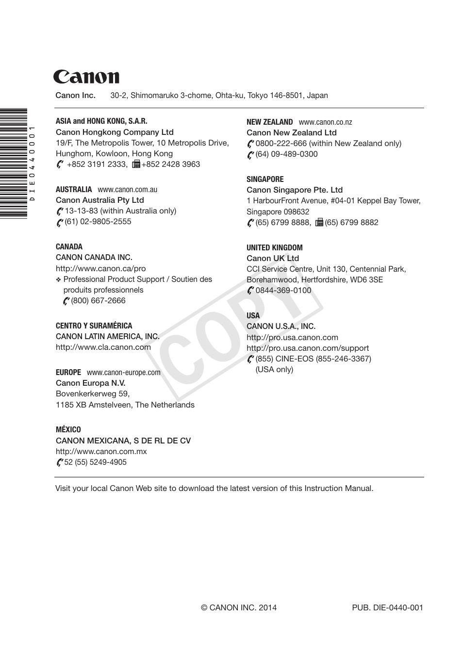 Cop y | Canon EOS C300 PL User Manual | Page 196 / 196