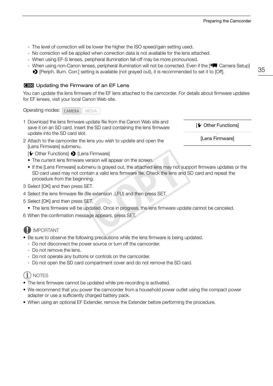 Cop y | Canon EOS C300 PL User Manual | Page 35 / 196