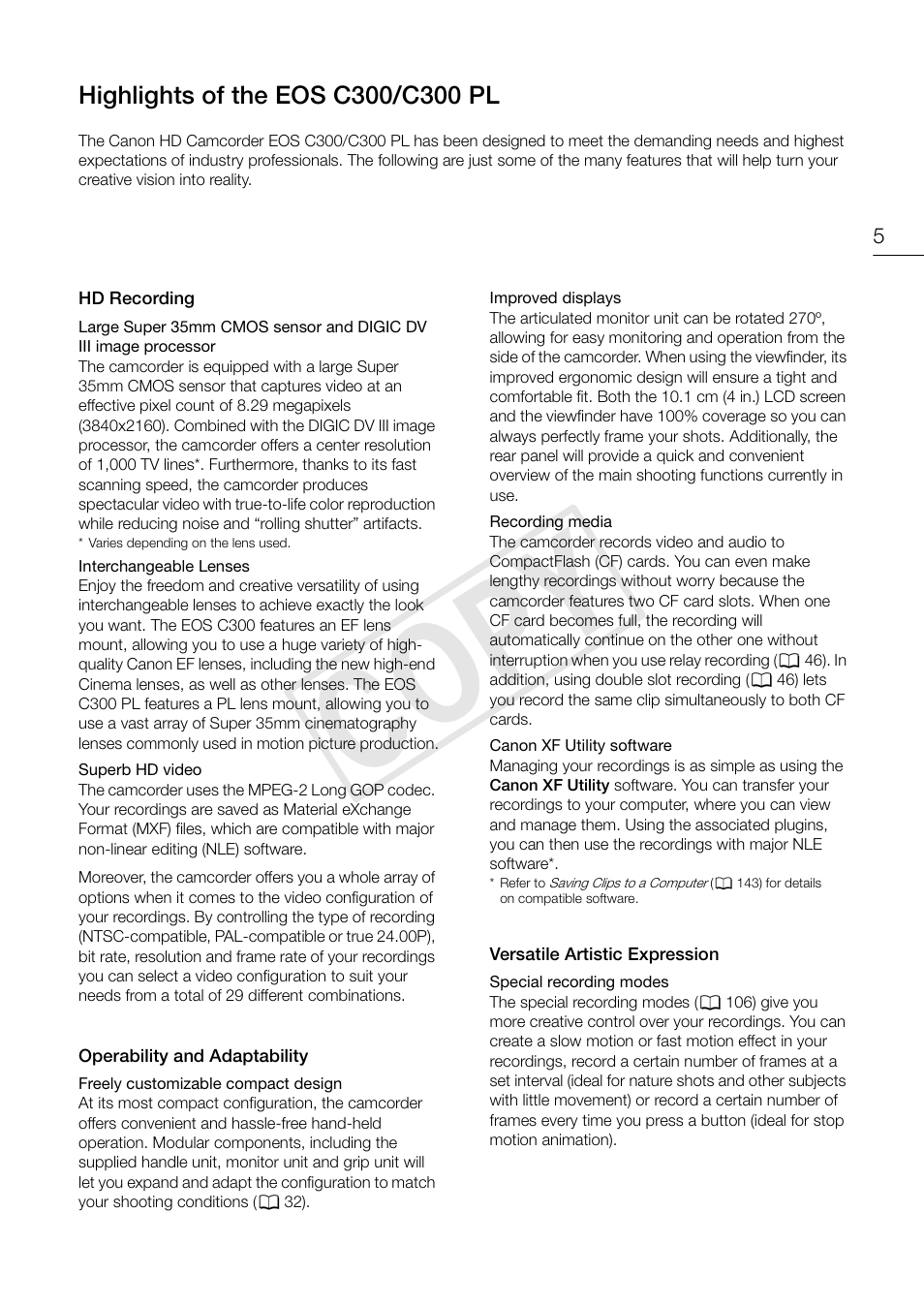 Cop y | Canon EOS C300 PL User Manual | Page 5 / 196